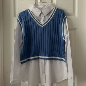 Francesca's Collections Blue and White Button Down Shirt